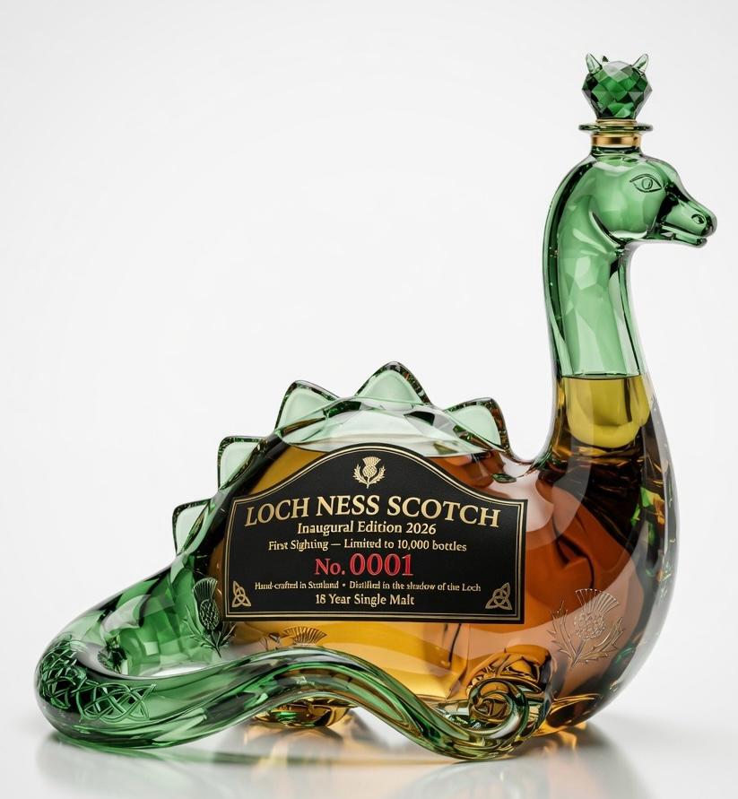 Loch Ness Scotch inaugural-edition emerald crystal bottle, No. 0001